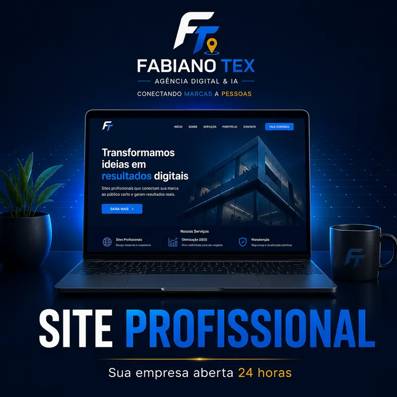Site profissional aberto em notebook